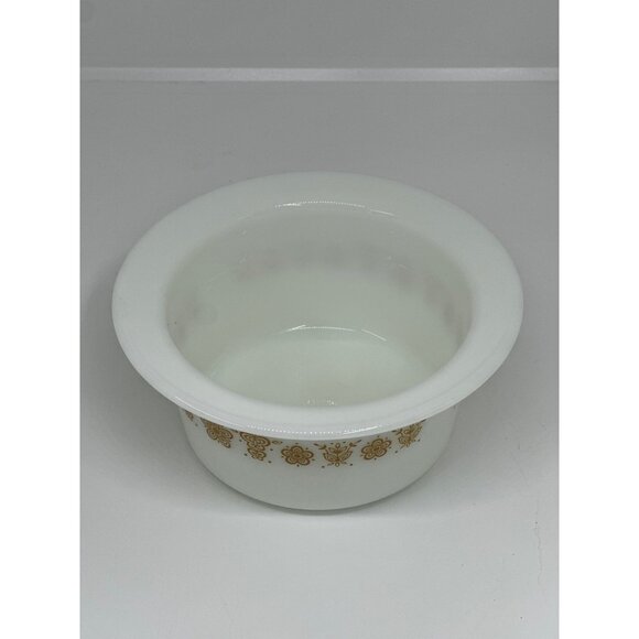 VTG Pyrex Butterfly Gold Butter Dish Bowl White Milk Glass w/ Gold Floral NO LID - Picture 2 of 6